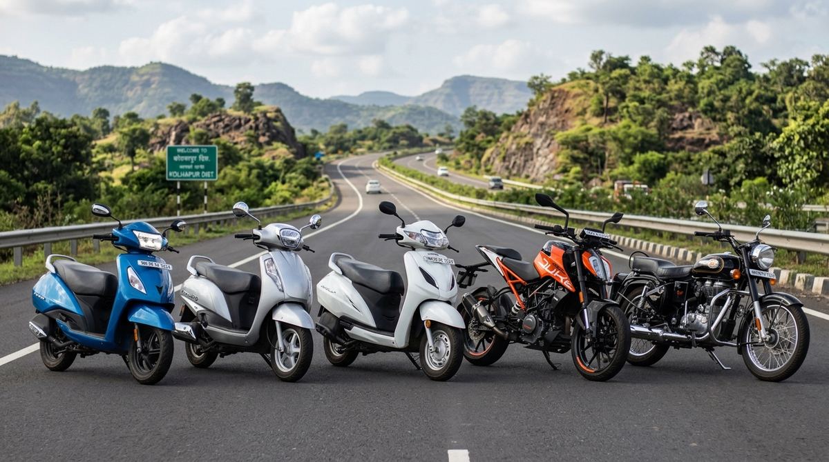 Star Bike Rental Kolhapur fleet of TVS Jupiter, Suzuki Access 125, Honda Activa, KTM Duke, and Bullet 350